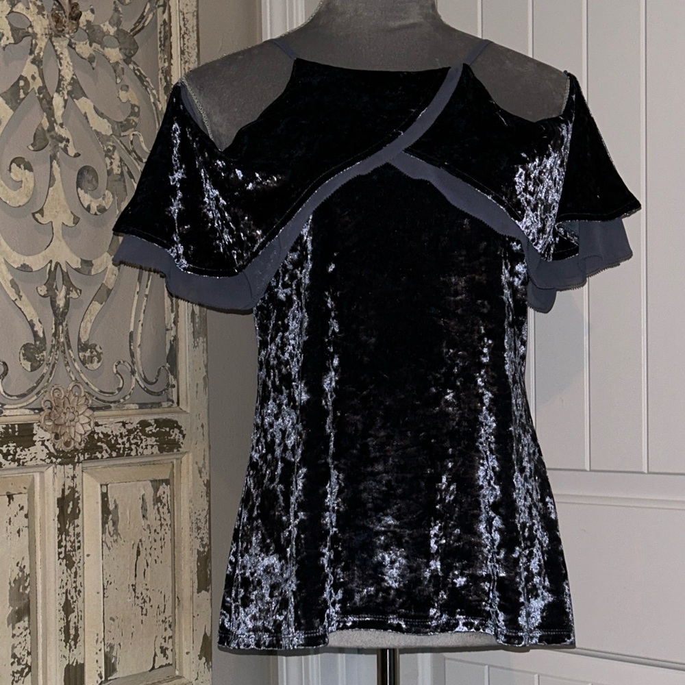 White House Black Market Black Velvet Cold Shoulder Top